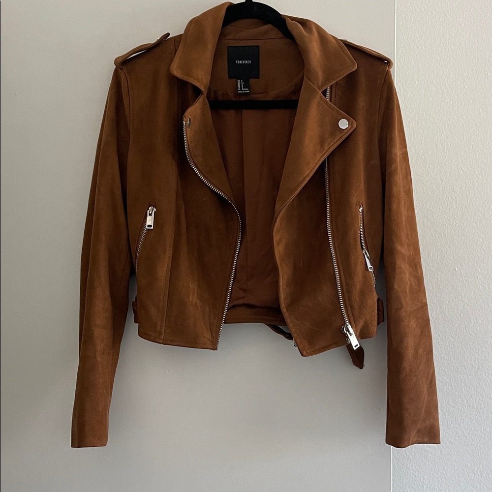 Forever 21 Brown Suede Bomber Jacket